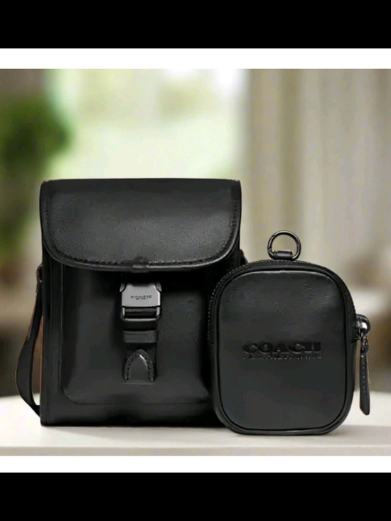 Coach Other - Coach Black Leather Messenger Crossbody with Detachable Coin Pouch